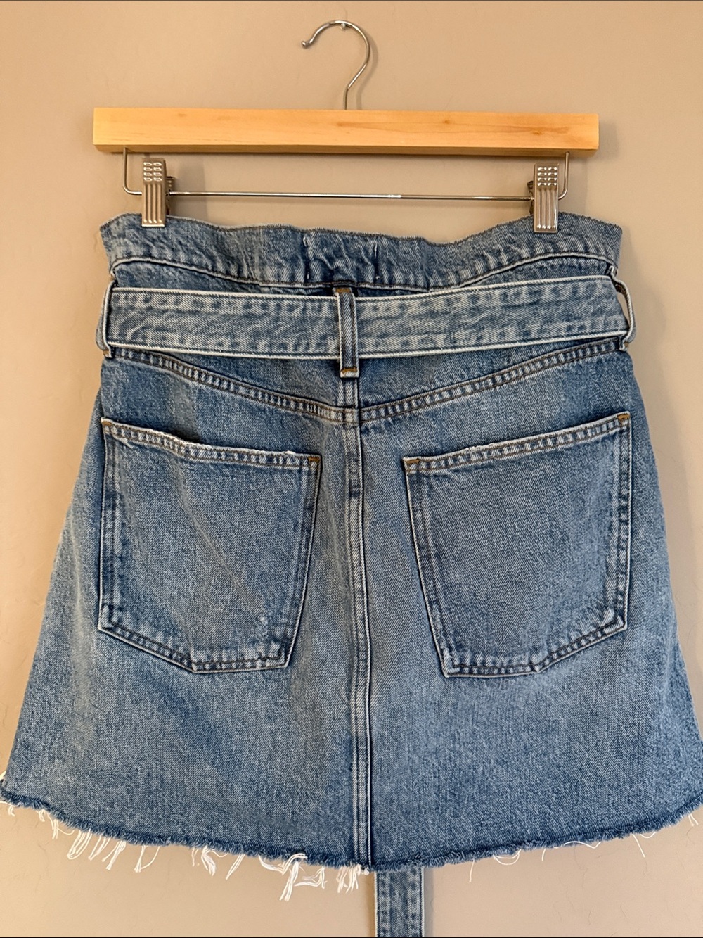 Agolde 90’s Retro Denim Mini Skirt w/Belt High Rise Paper-bag Waist Sz 29 - Picture 4 of 11